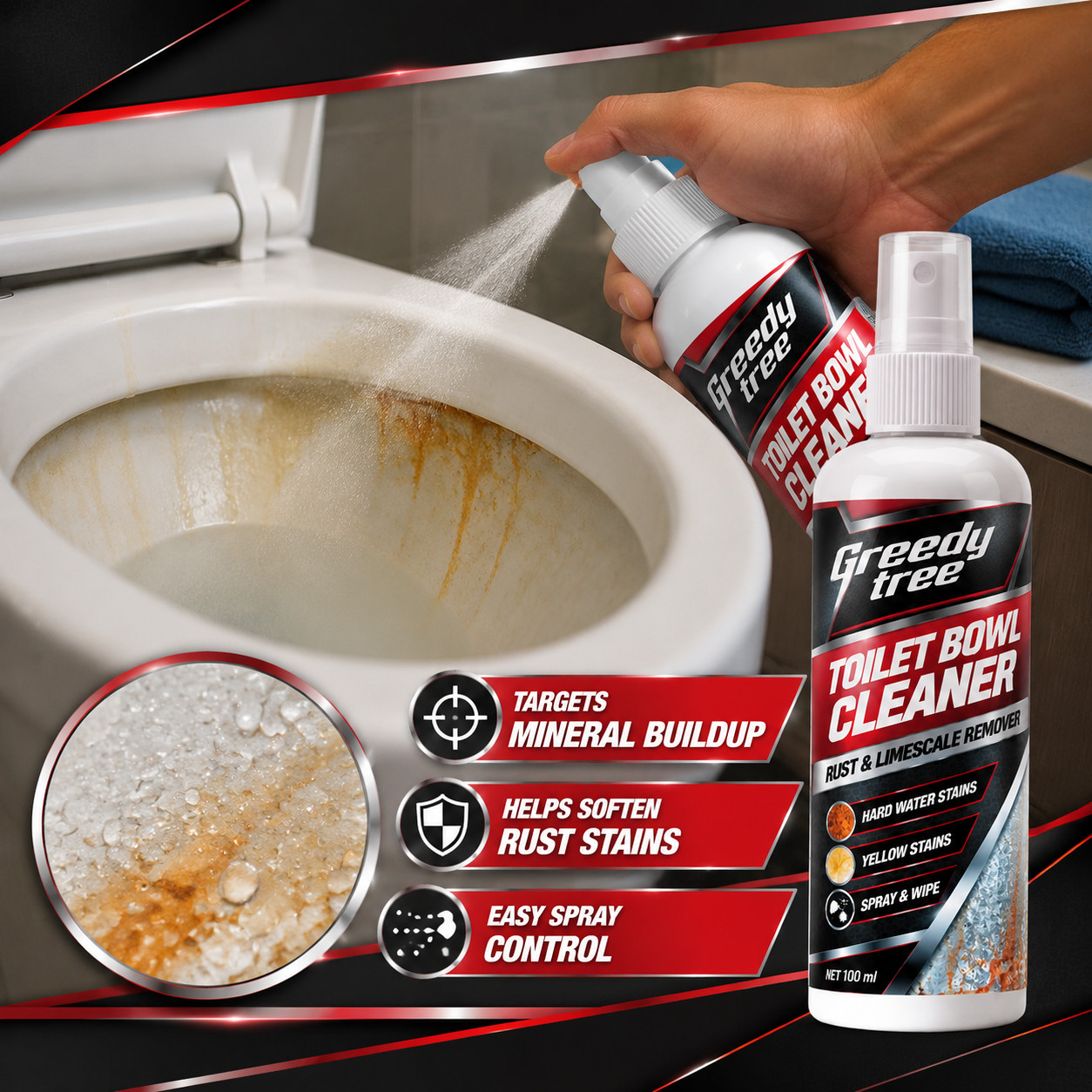 Yellow Toilet Stain Remover Spray with Towel for Easy Wipe Cleaning