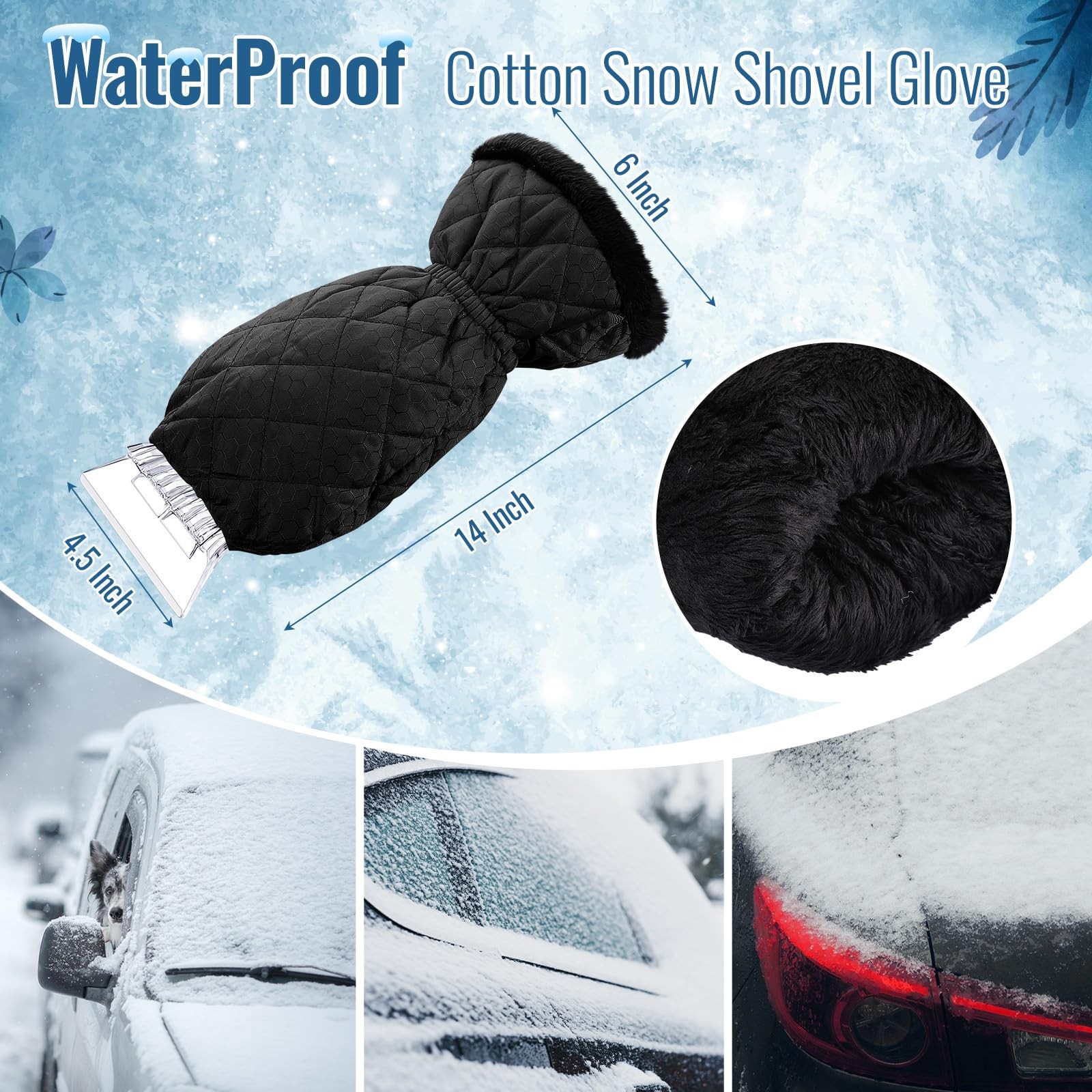 Ice Scraper with Glove Waterproof, Windproof, No Scratch Car Snow Removal