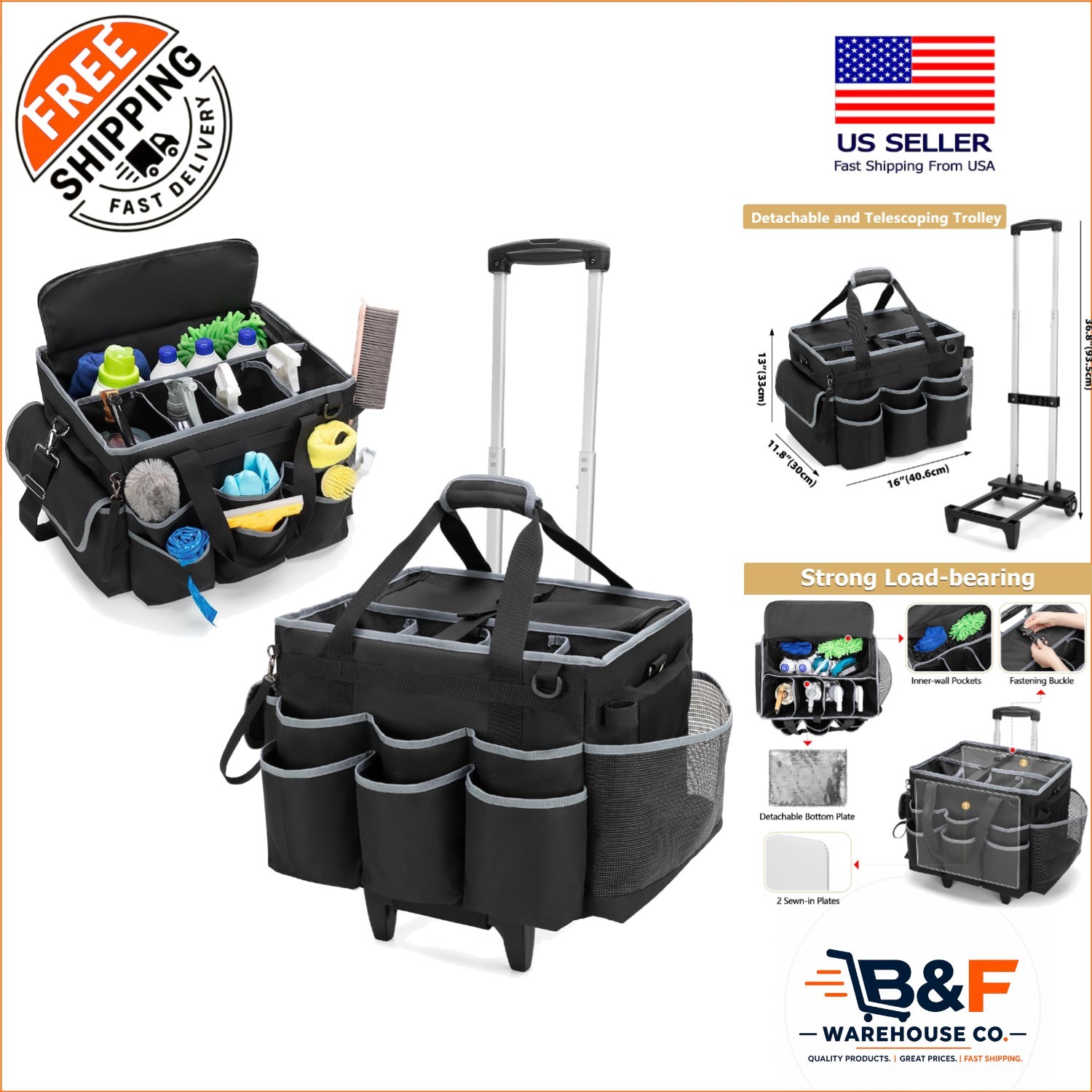 Elegant Large Cleaning Caddy with Detachable Trolley & 4 Carrying Methods
