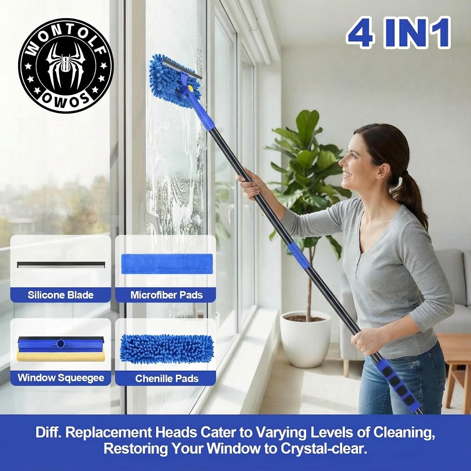 4-in-1 Window Squeegee, 79” Window Cleaner Tool with Extension Pole, Window …