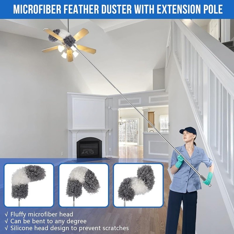 Telescoping Microfiber Duster Kit 5-Pack Bendable High Reach Cleaning Tool Home
