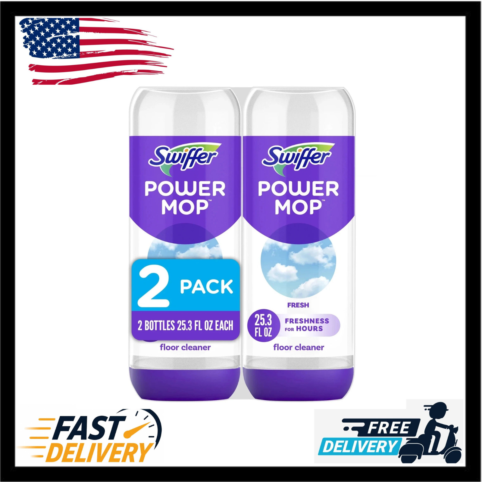 Swiffer Power Mop Floor Cleaning Solution Fresh Scent Floor Cleaner,25.3 oz, 2x.