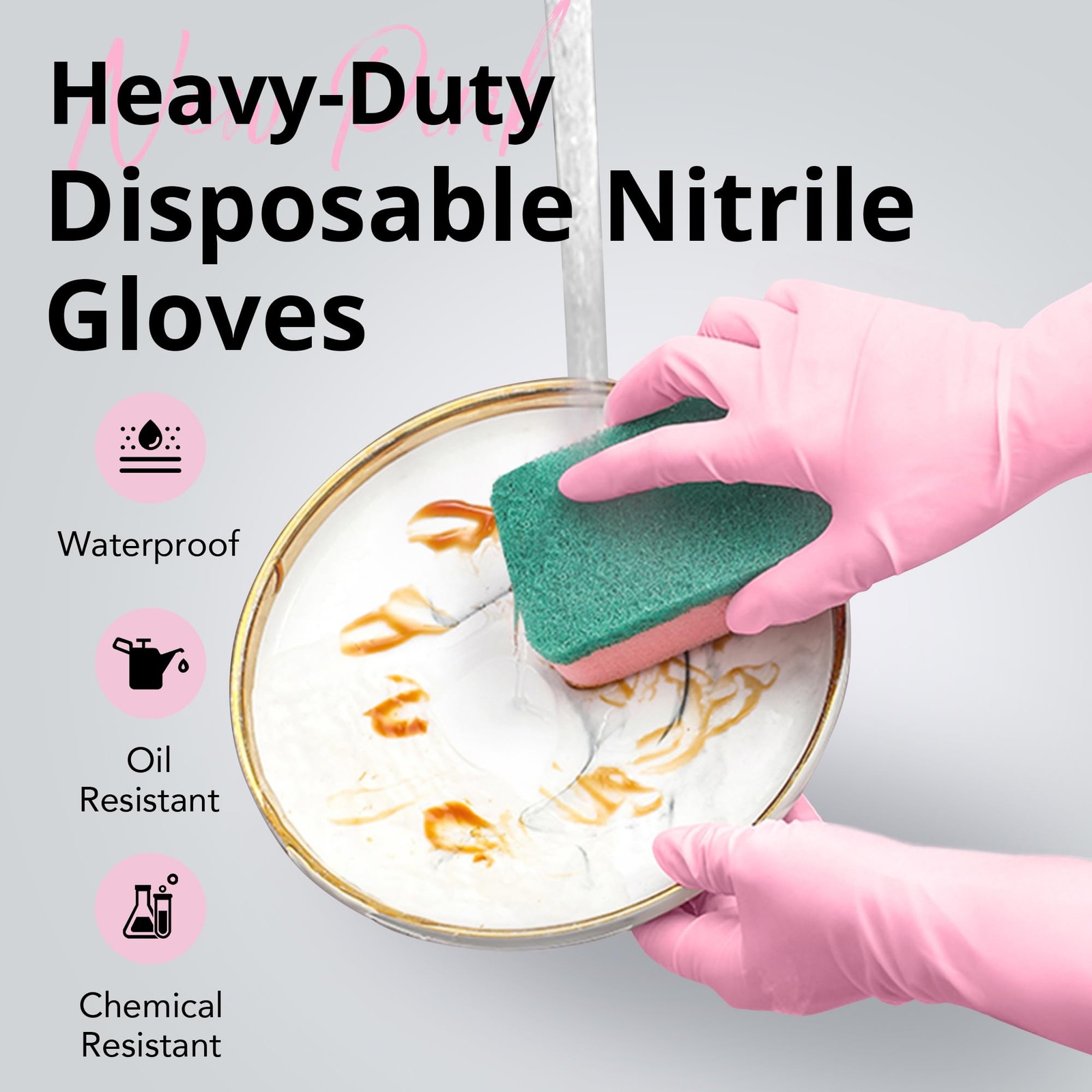 SwiftGrip Disposable Nitrile Dishwashing Gloves, Small, Cherry Blossom