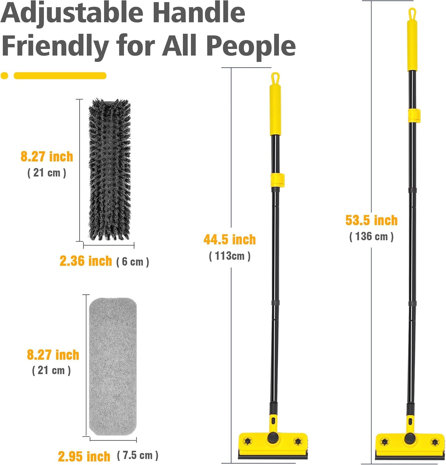 Shower Cleaning Brush, 53.5 inches Long Handle Scrubbing Brush, 3-in-1 Bathroom