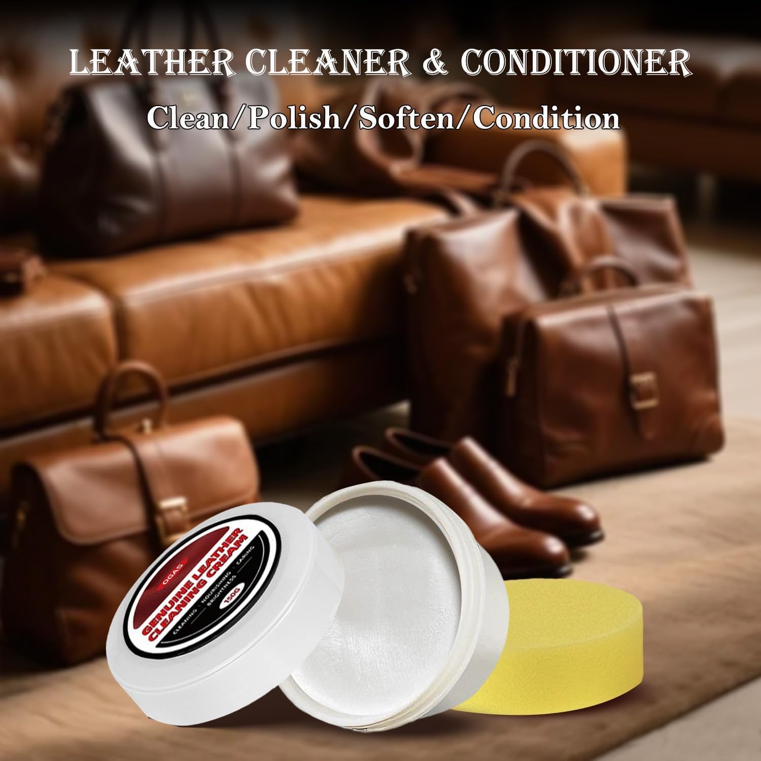Leather Cleaner and Conditioner, Cleaning & Recoloring Cream for Leather Furnitu