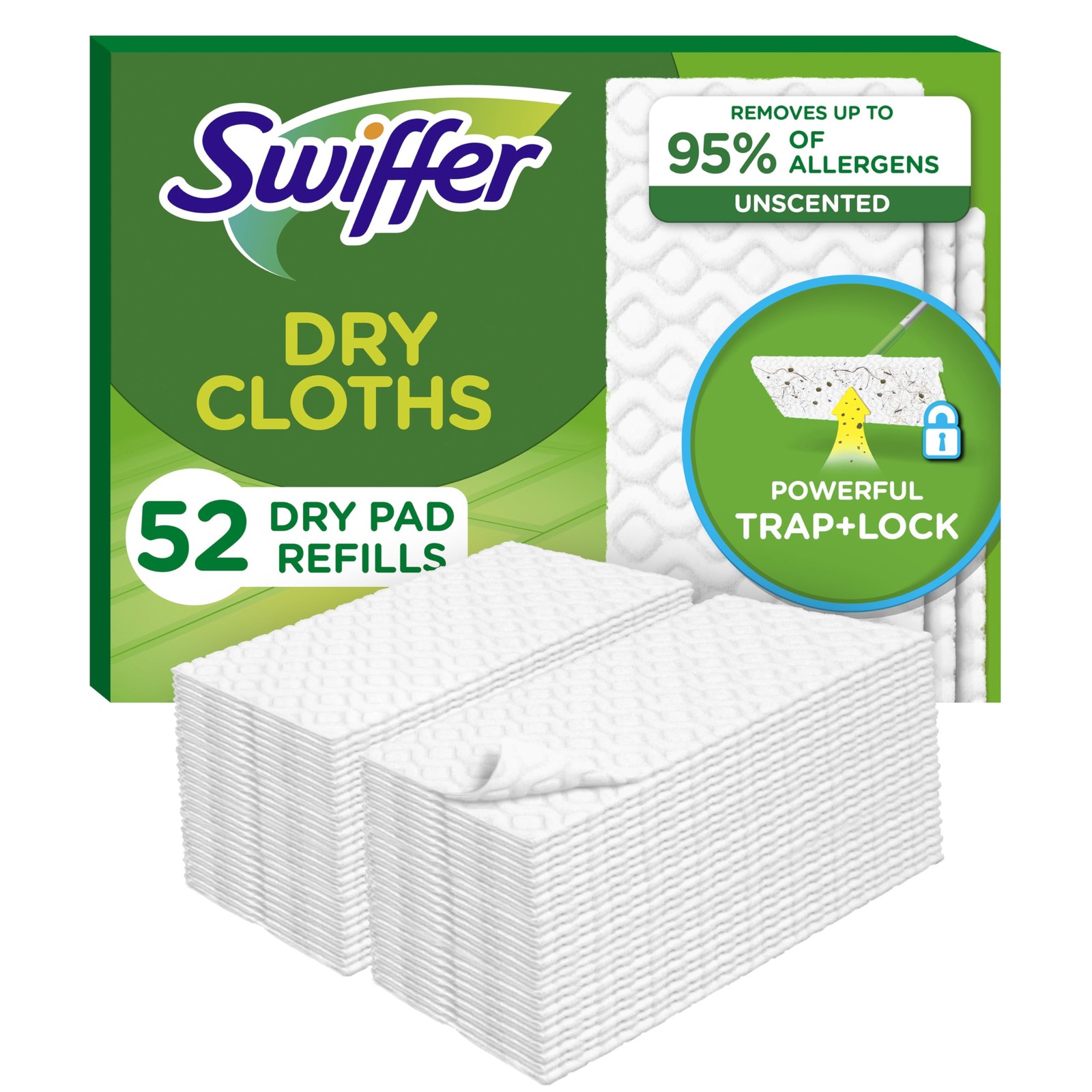 Swiffer Sweep + Mop, Dry Pads Refill, Floor 52 Count (Pack of 1), Multicolor