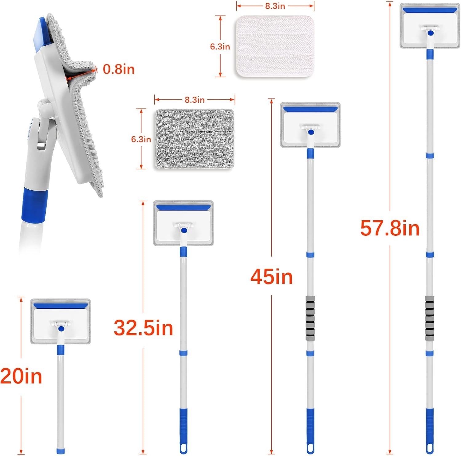 Long Baseboard and Wall Cleaner with 4 Eco-Friendly Reusable Cleaning Pads