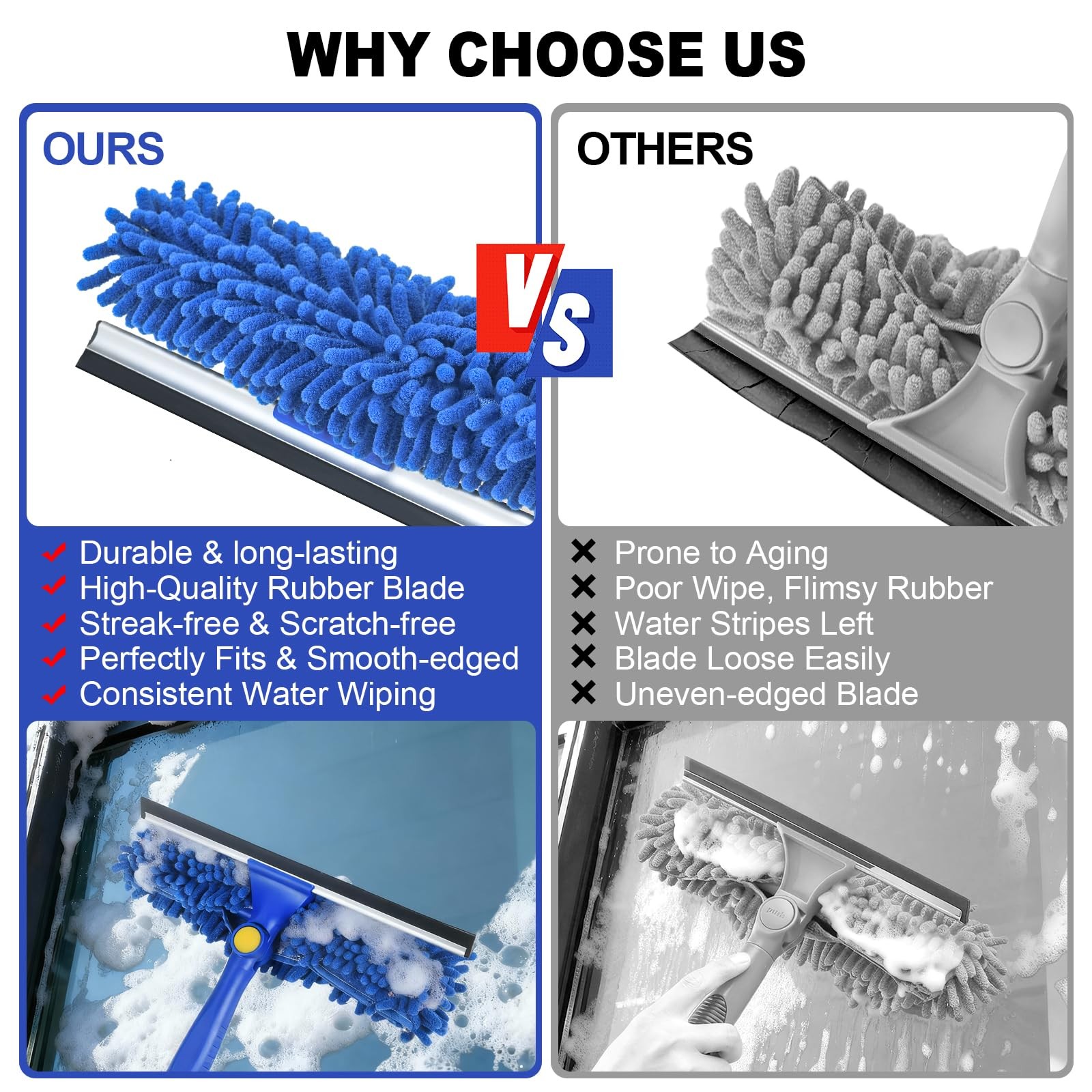 4-in-1 Window Squeegee, 79” Window Cleaner Tool with Extension Pole, Window …