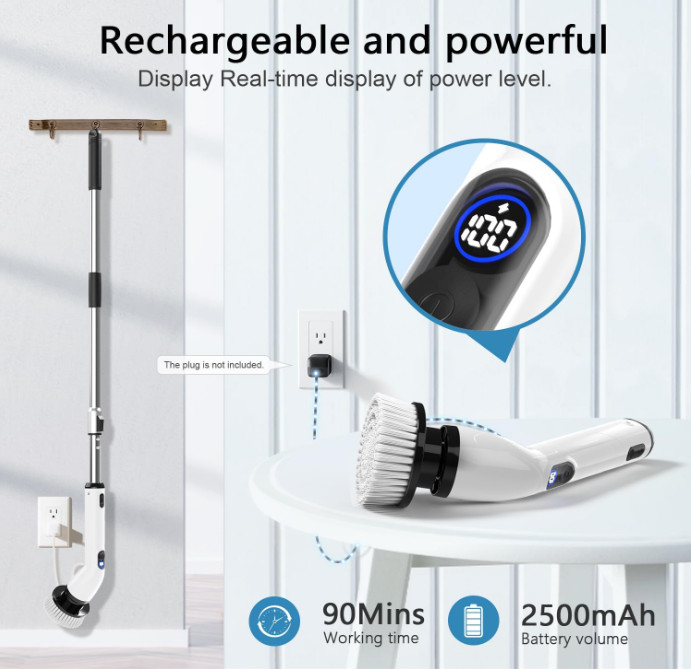 Cepillo eléctrico giratorio inalámbrico impermeable con mango ajustable