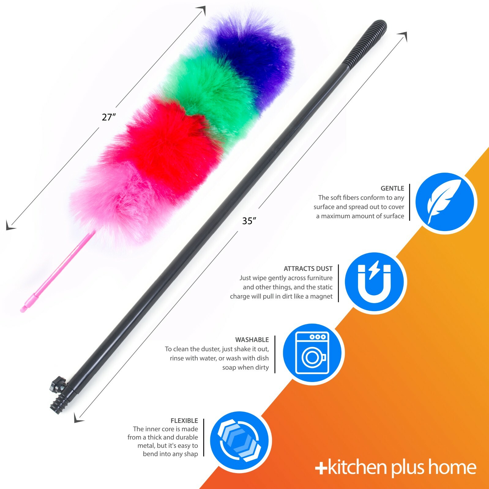 Static Duster – 27″ Large Electrostatic Duster with Bonus 35″ Extension Pole