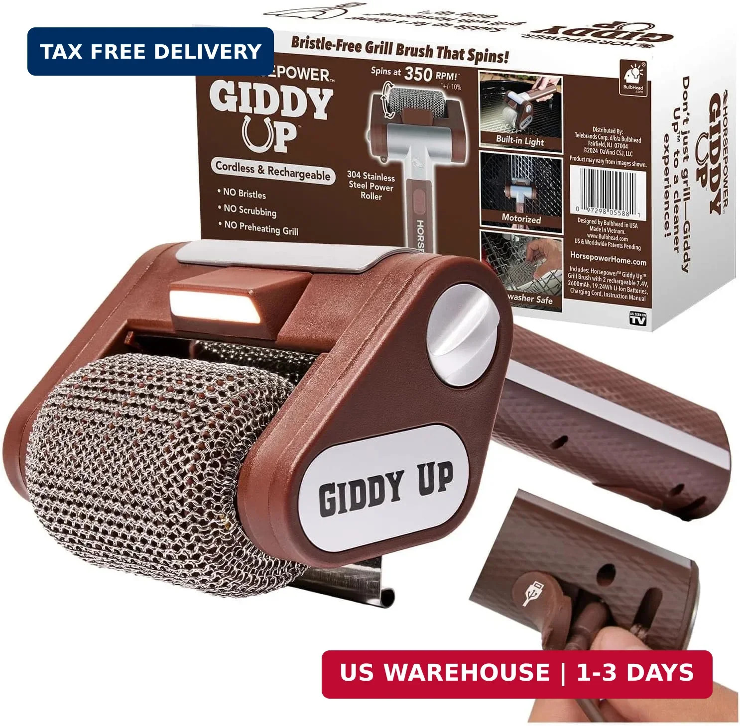 HorsePower Giddy Up Grill Cleaner AS SEEN ON TV BulbHead Cordless BBQ Brush