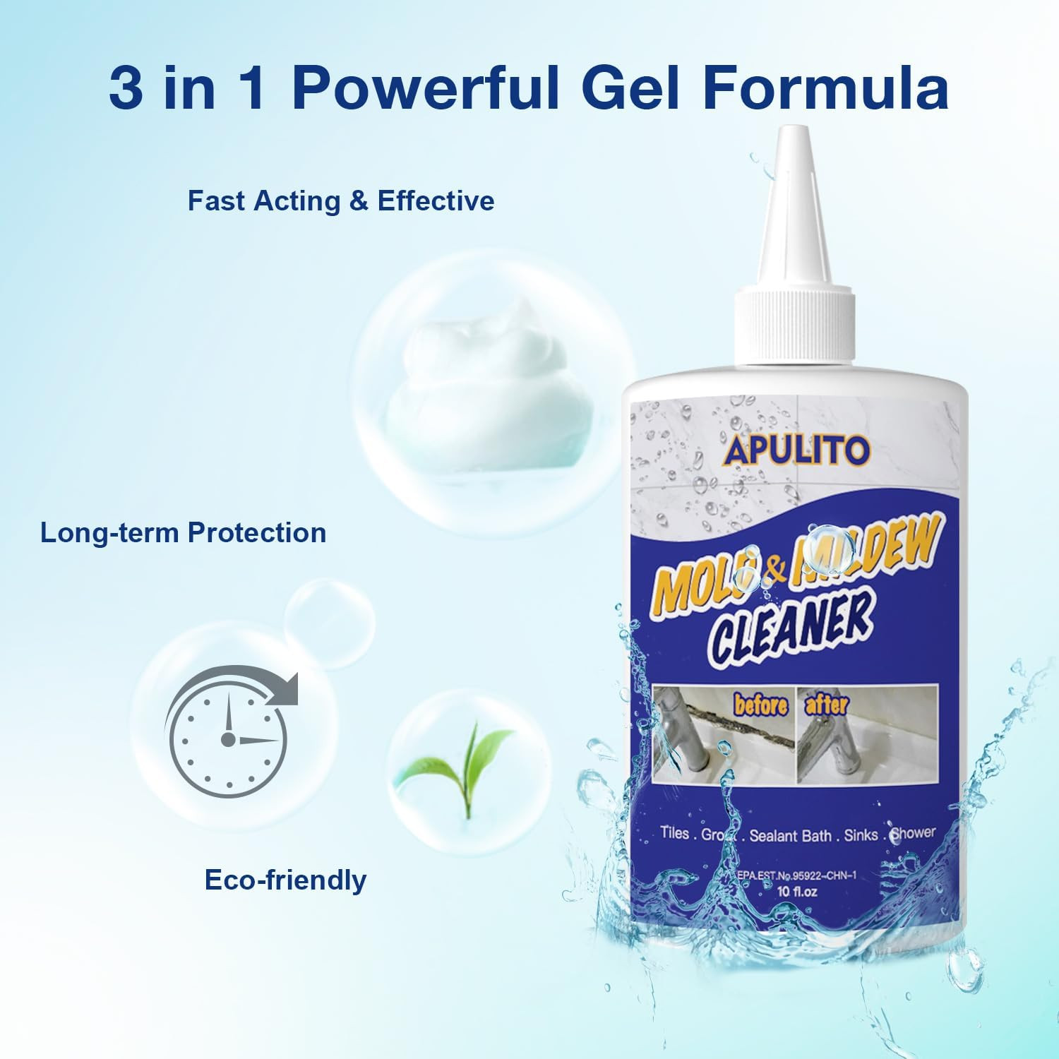 Household Cleaner Gel for Bathroom Shower Kitchen Tile Sink Countertop 10 Fl Oz