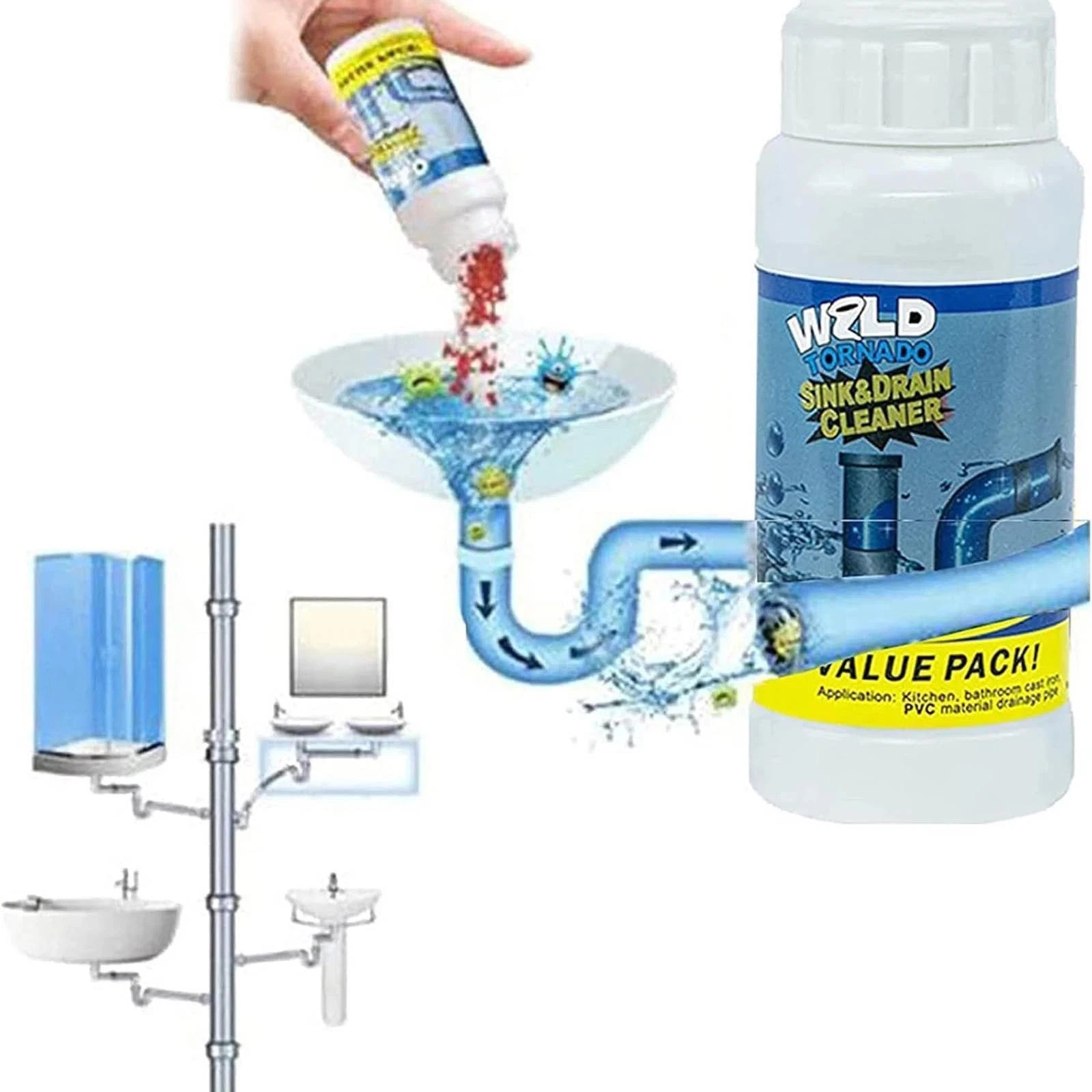 1/2/3PCS Wild Sink and Drain Cleaner,Wild Tornado Sink And Drain Cleaner