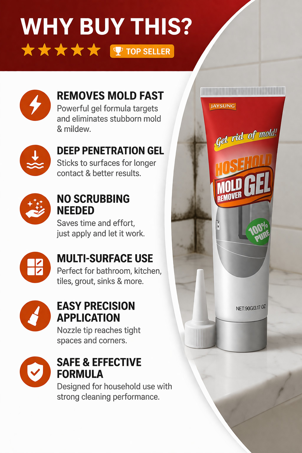 2 Pack Heavy Duty Stain Remover Gel Multi Purpose Cleaner Mold Mildew Tile Grout
