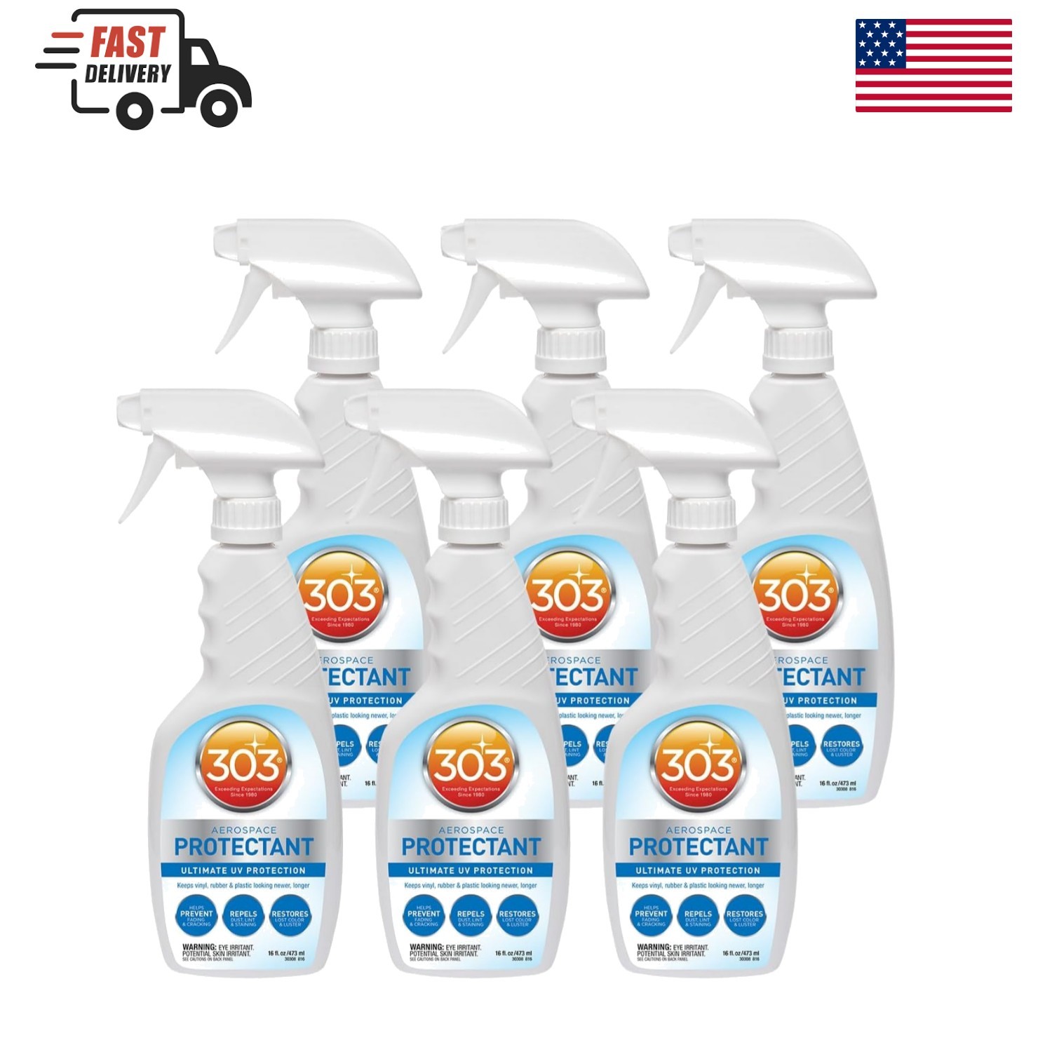 16 oz 303 Protectant Spray – Non-Greasy UV Defense for Vinyl & Plastic, 6 Pack
