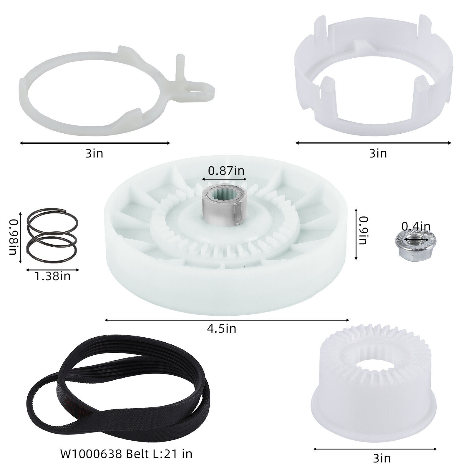 W10721967 Washer Pulley Clutch Kit & W10006384 Washer Drive Belt, for Whirlpool