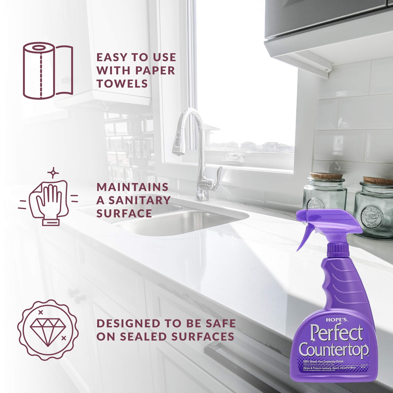 HOPE’S – 22CT6- 6 pk Hope’s Perfect Countertop Cleaner and Polish 22-Ounce,