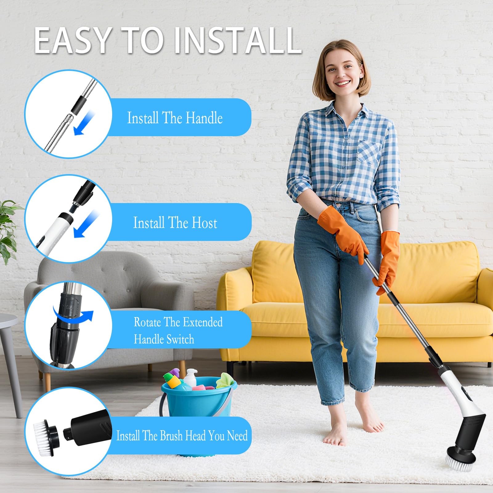Spin Scrubber,9-In-1Multifunctional Cleaning Brush with Detachable Handle,9 R…