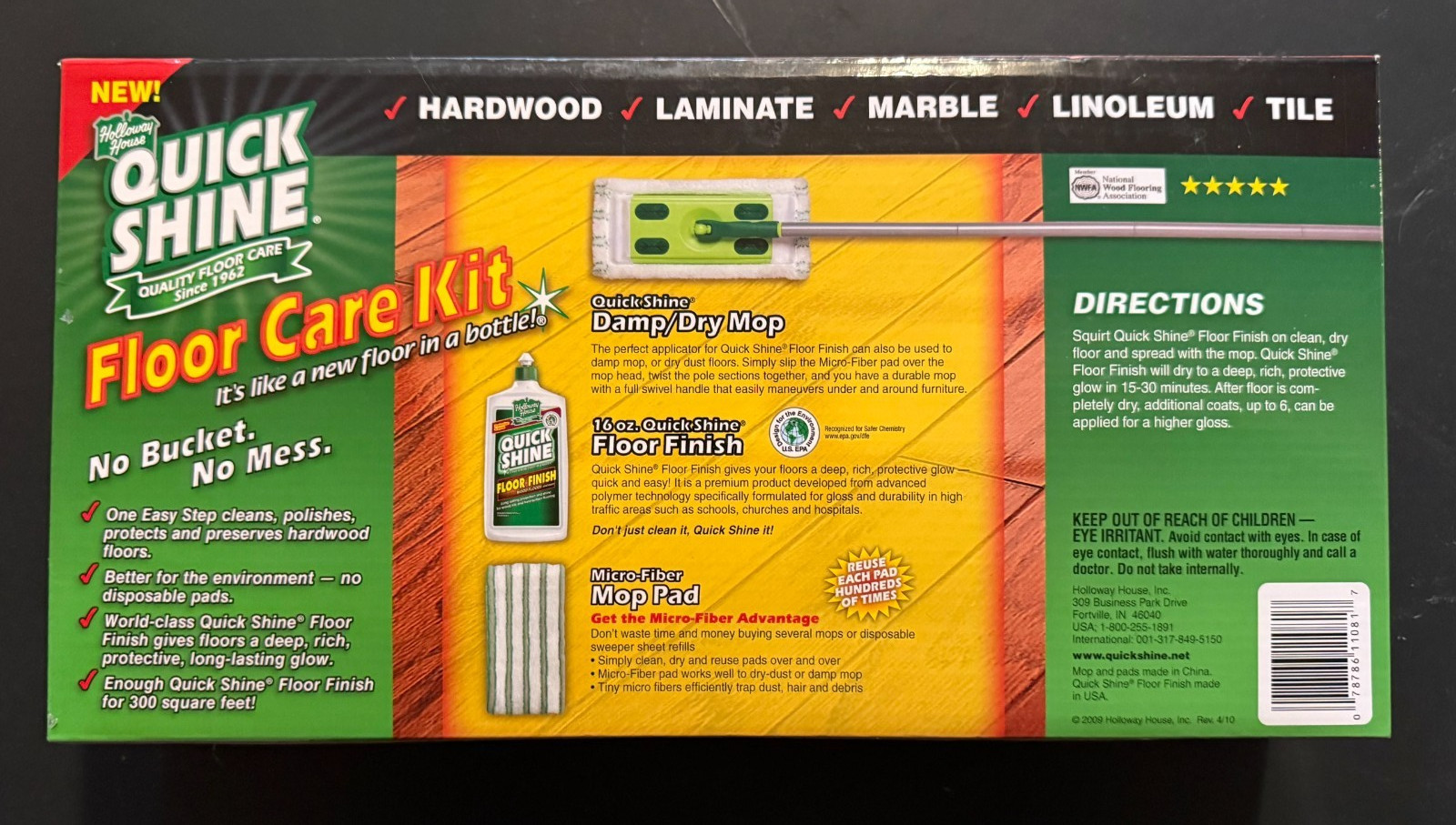 New NIB Holloway House Quick Shine Fiber Pad Mop Floor Care Kit Floor Cleaner