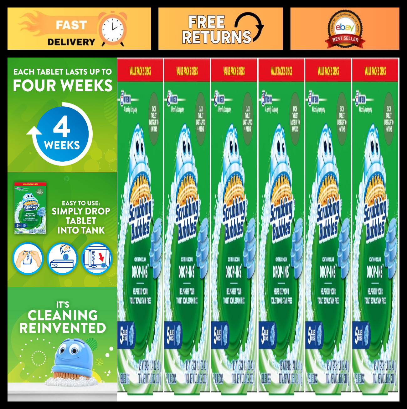 Continuous Clean Toilet Bowl Tablets – 4 Weeks Stain Protection, 30 Discs Total