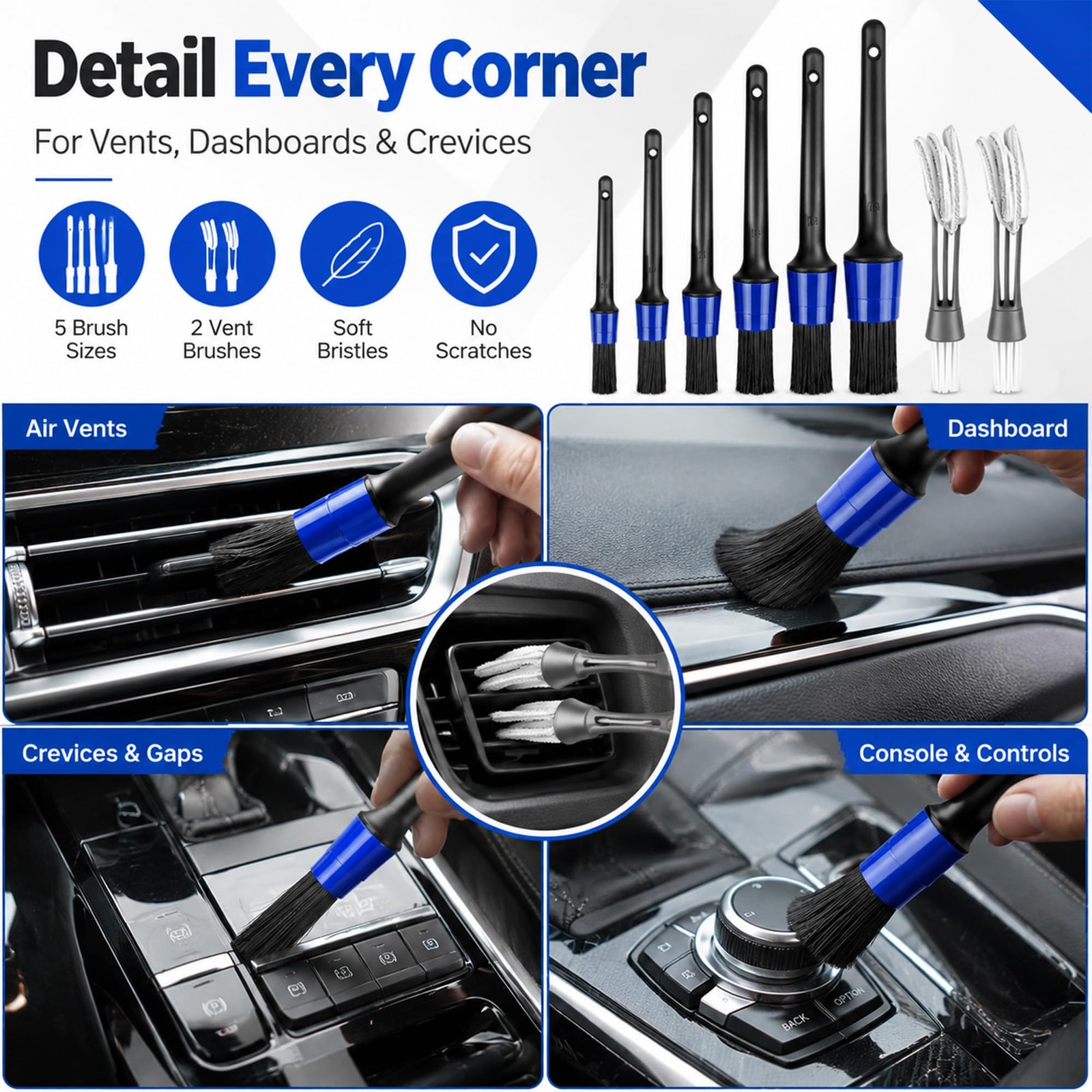 QSLKING 30 PCS Car Detailing Kit – Car Cleaning Wash Brush Set, Auto Interior…
