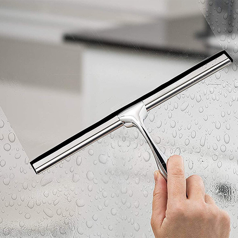 1Pc Stainless Steel Shower Squeegee for Car with 1 Adhesive Hook Silver Bathroom
