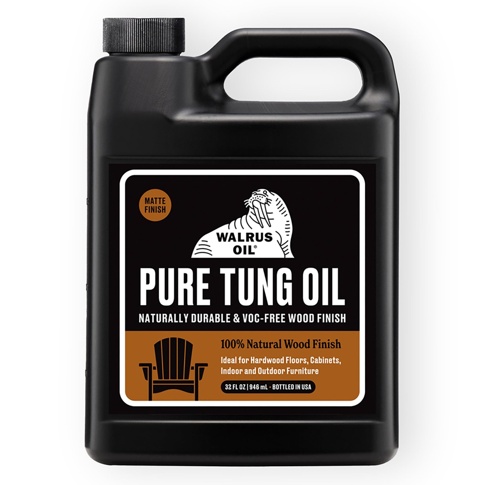 100% Pure Tung Oil, Wood Finish for any Woodworking Project, Natural, 32oz Jug
