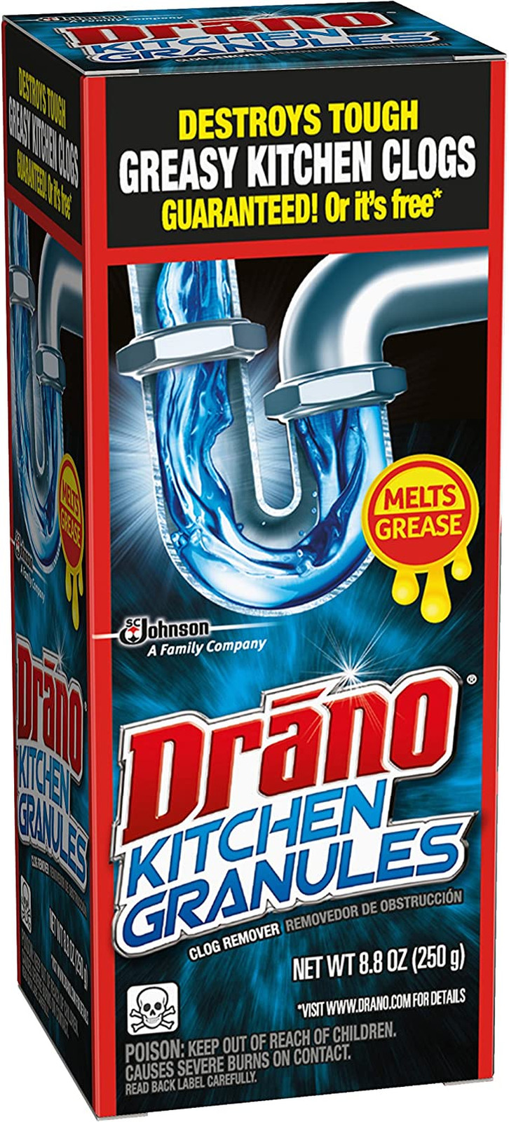 Drano Kitchen Granules Clog Remover, Destroy Tough Clogs, 8.8 Oz