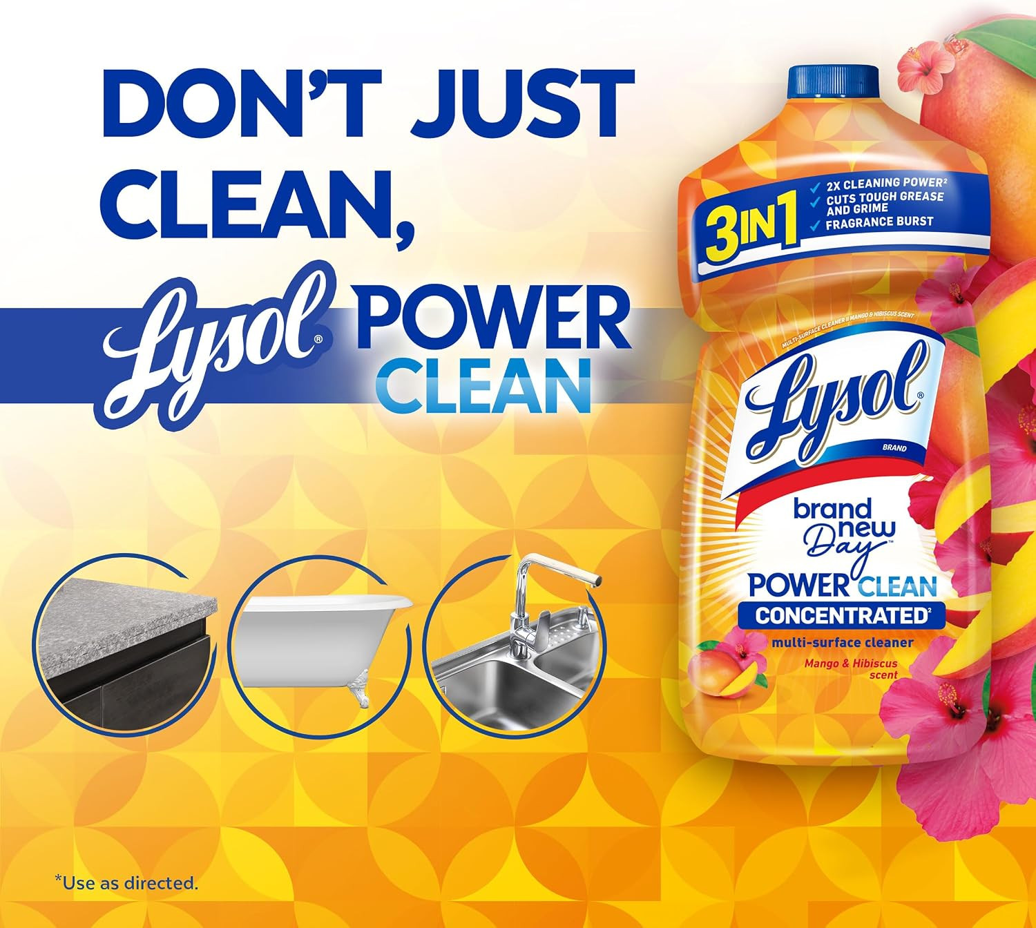 Power Clean Multi-Surface Cleaner, 2X Concentrated Pour, Mango & Hibiscus, 28 Fl