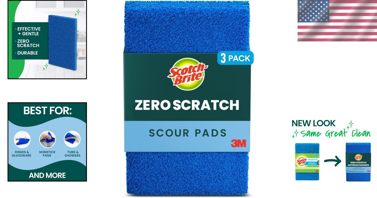 Gentle Yet Effective Scotch-Brite Zero Scratch Scouring Pads—3 Reusable Cleaners