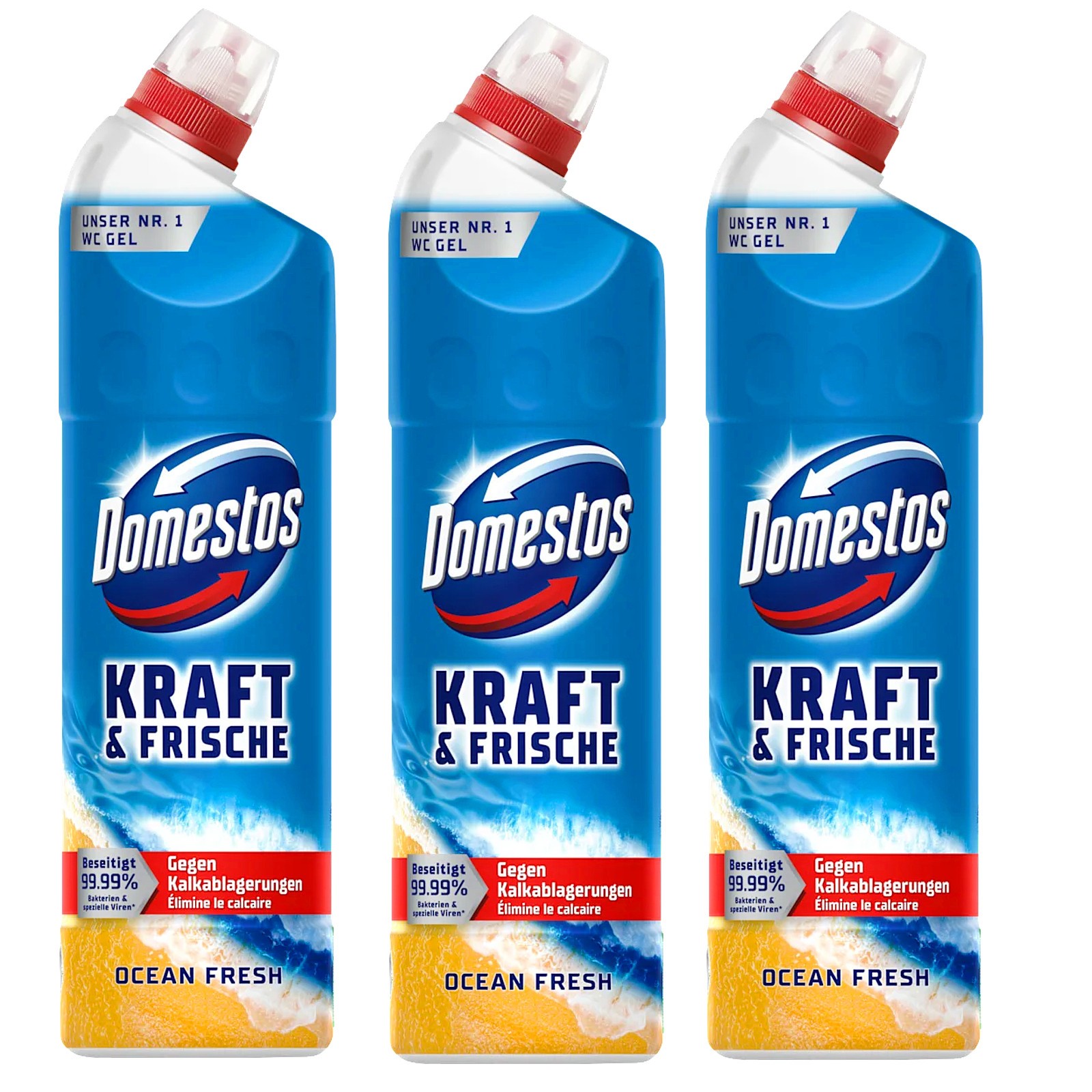 3X 750Ml Domestos Active Power Toilet Gel Ocean Fresh Multi Pack Cleaner