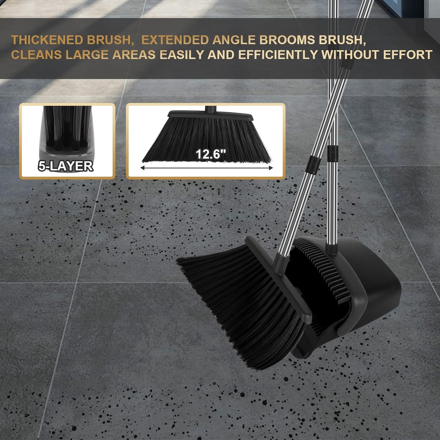 Broom and Dustpan Set, Upright ple Broom with Dustpan bo Set Long
