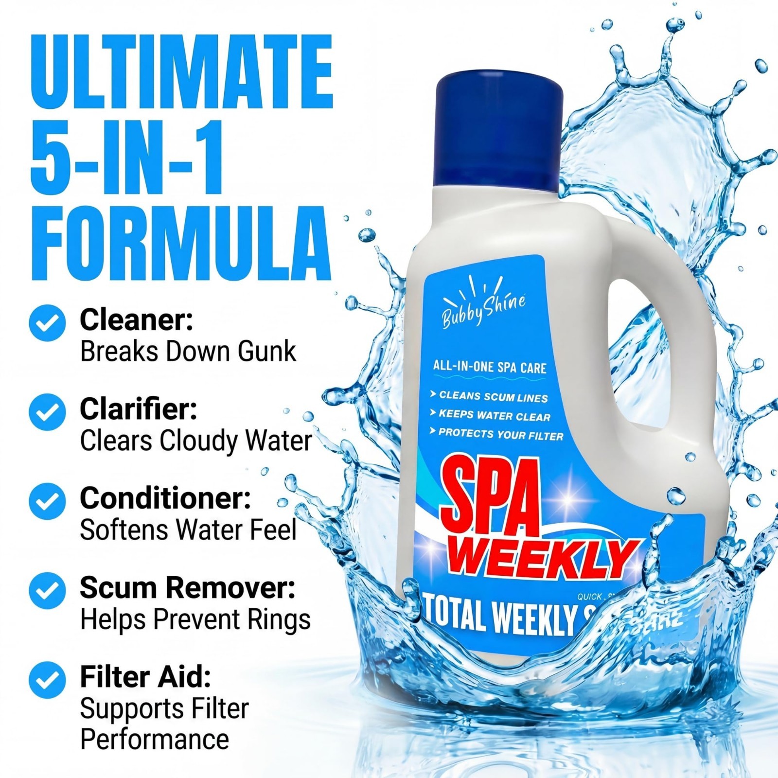 5-in-1 Hot Tub Chemicals, Spa Clarifier, Cleaner & Conditioner for Inflatable Tu