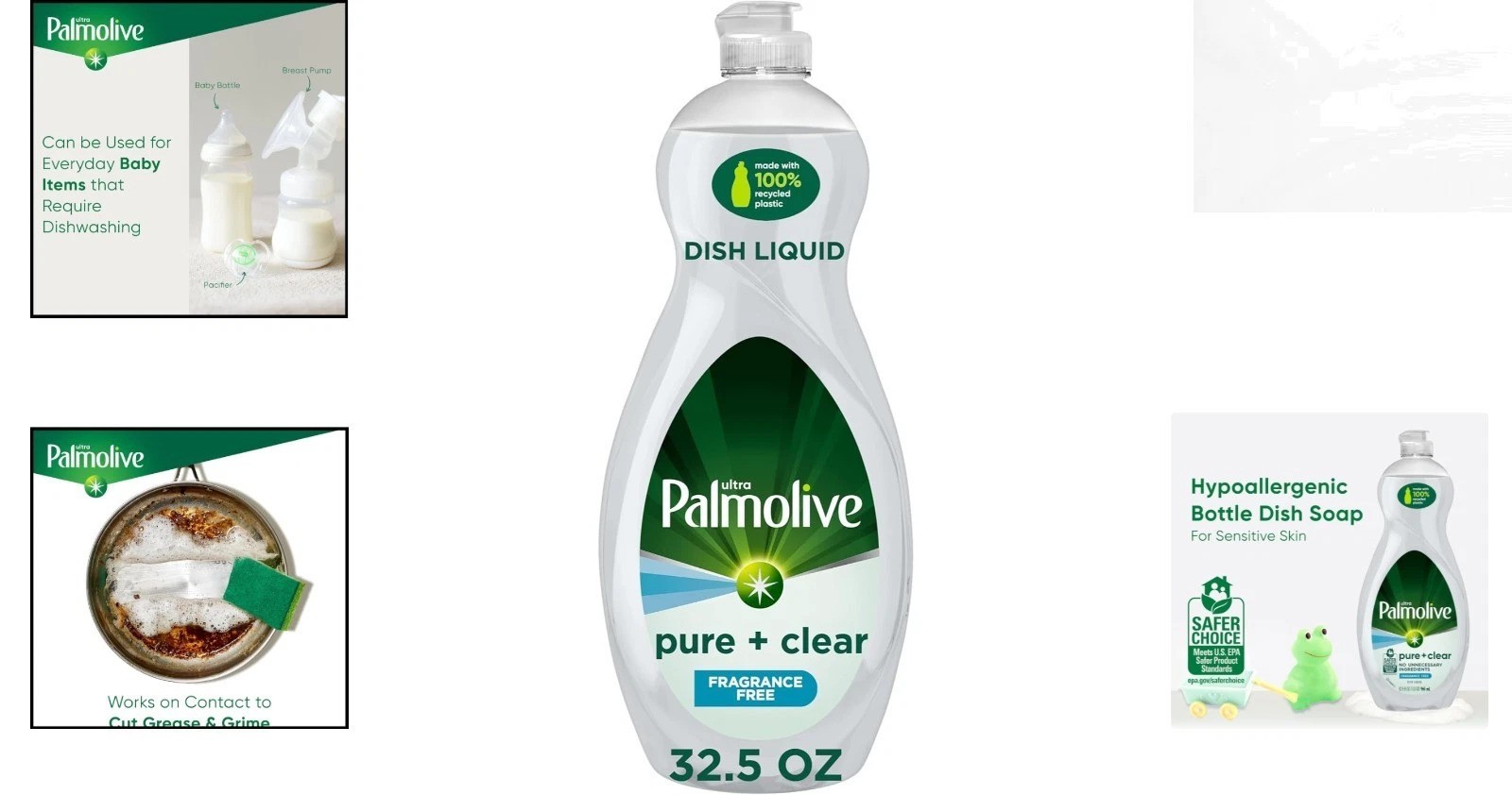 Ultra Pure + Clear Unscented Dish Soap, 32.5 Fl Oz – Tough on Grease, Gentle …