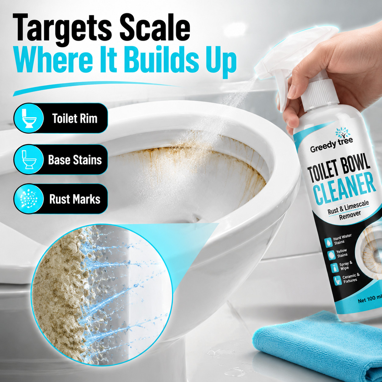 Limescale Remover Spray for Toilet Sink Faucet and Tub Water Spots