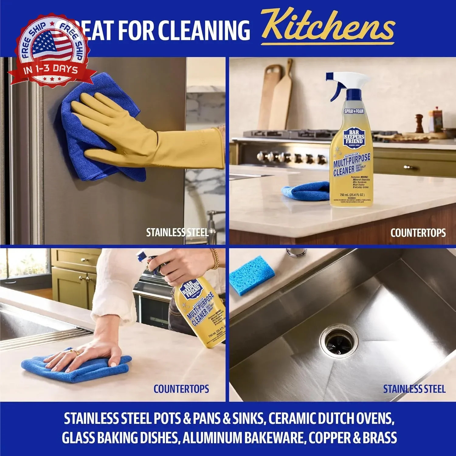 Bar Keepers Friend Soft Cleanser 26 oz + Spray & Foam Multipurpose MORE Spray Cl