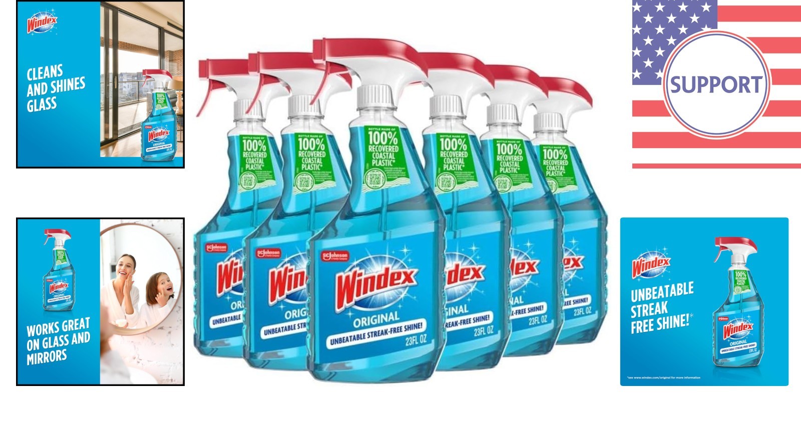 Ammonia-Free Window Cleaner – 138 oz Total Pack of 6 Recycled Spray Bottles