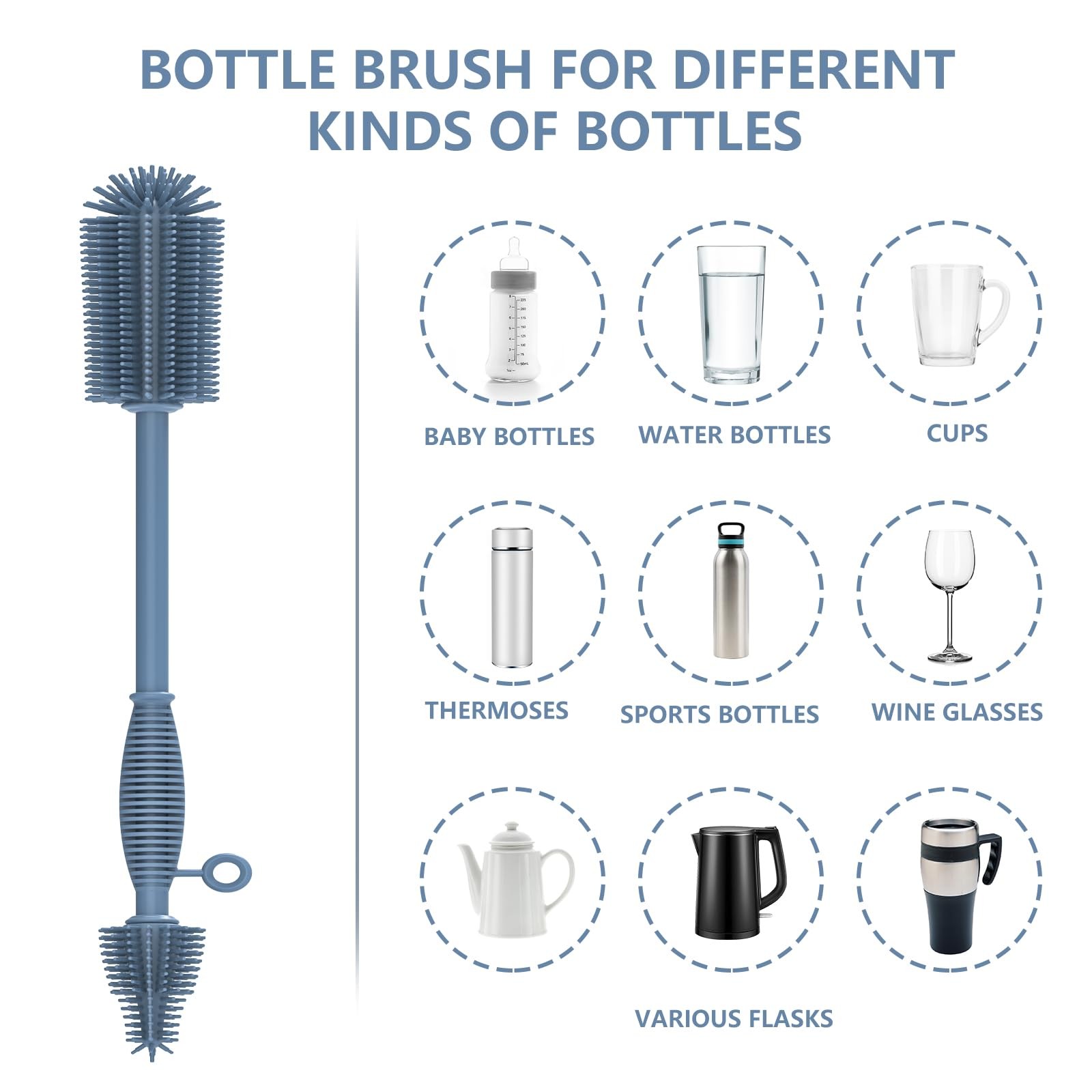 Silicone Bottle Brush,Double Sided with Sturdy Handle,Easy to Clean & Scratch…