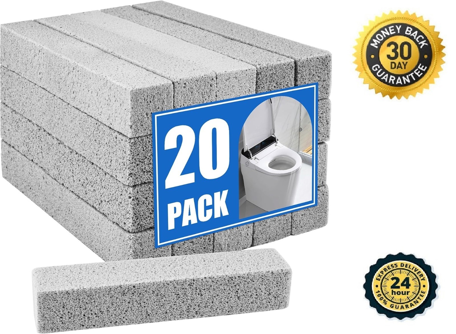 20Pack Pumice Stone for Toilet Cleaning Bowl Stick,Powerfully Cleans Hard Water