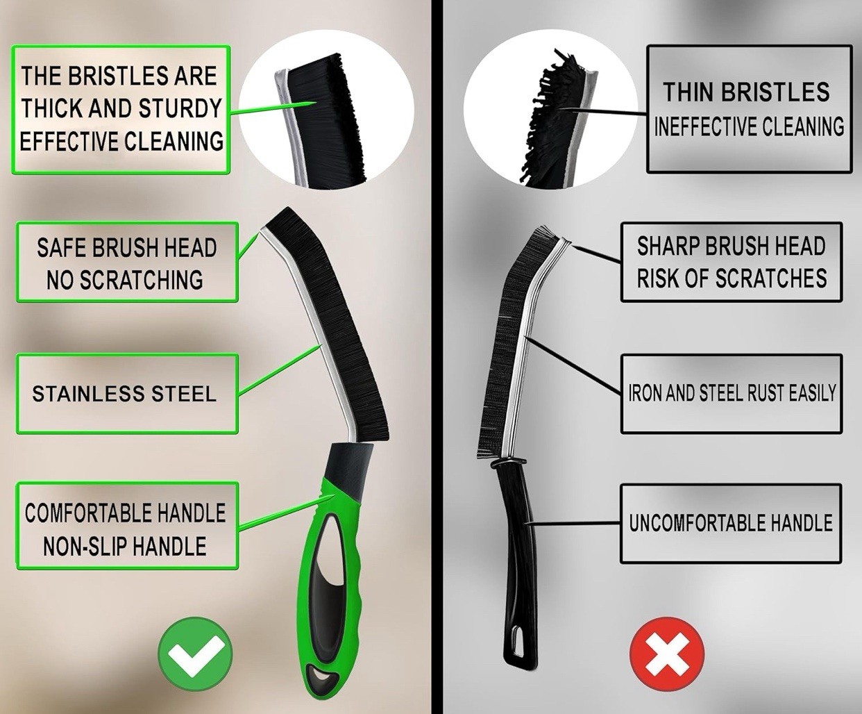 2 Pk. Heavy Duty Crevice Cleaning Tool- Brush For Grout, Toilet, Sink, Faucet ++