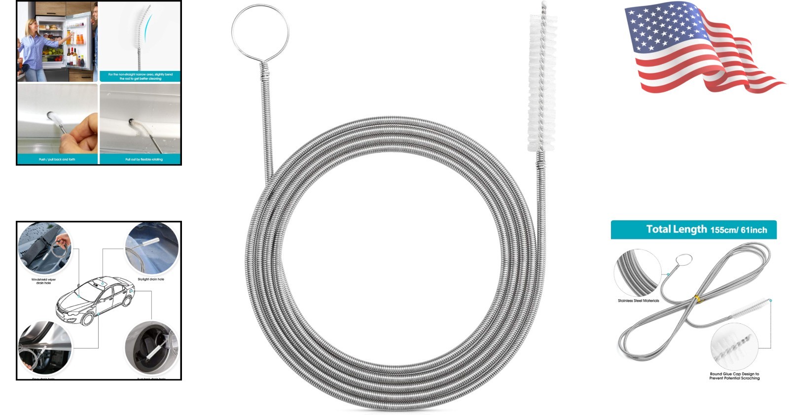 61-Inch Flexible Drain Brush – Soft Nylon, Scratch-Free Pipe Cleaning Tool
