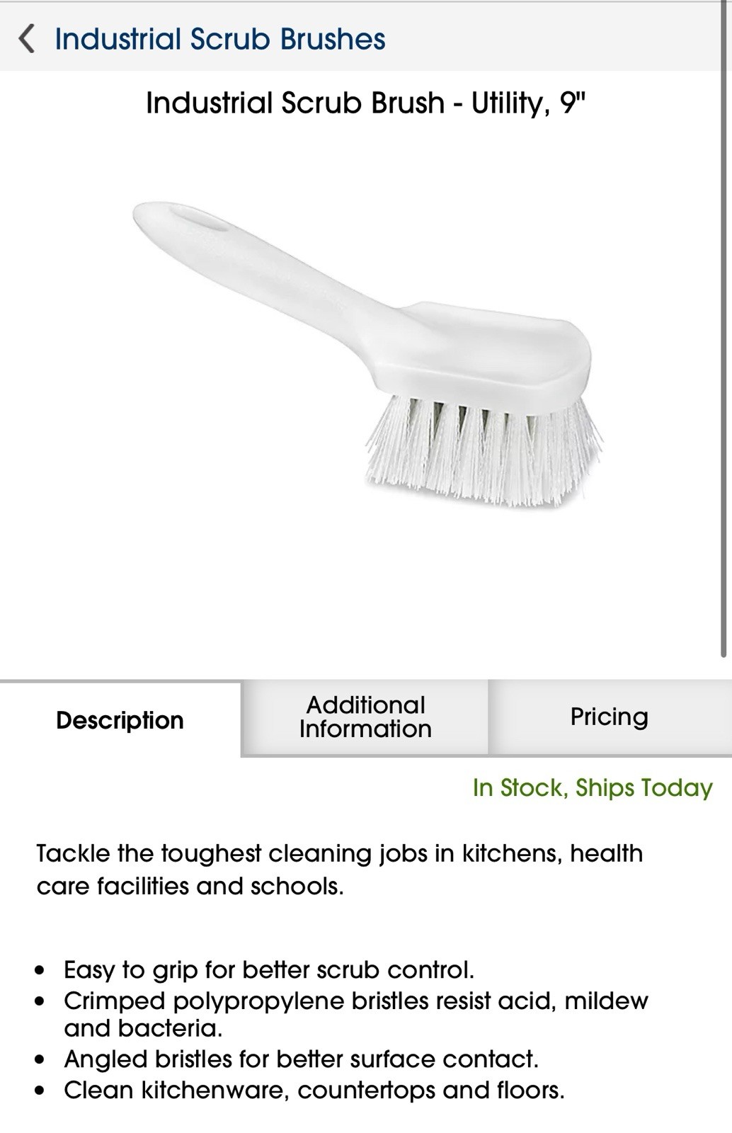 Uline ~ Plastic Utility Brush 9” Inch Long Handle Scrub Brush Kitchen White NEW