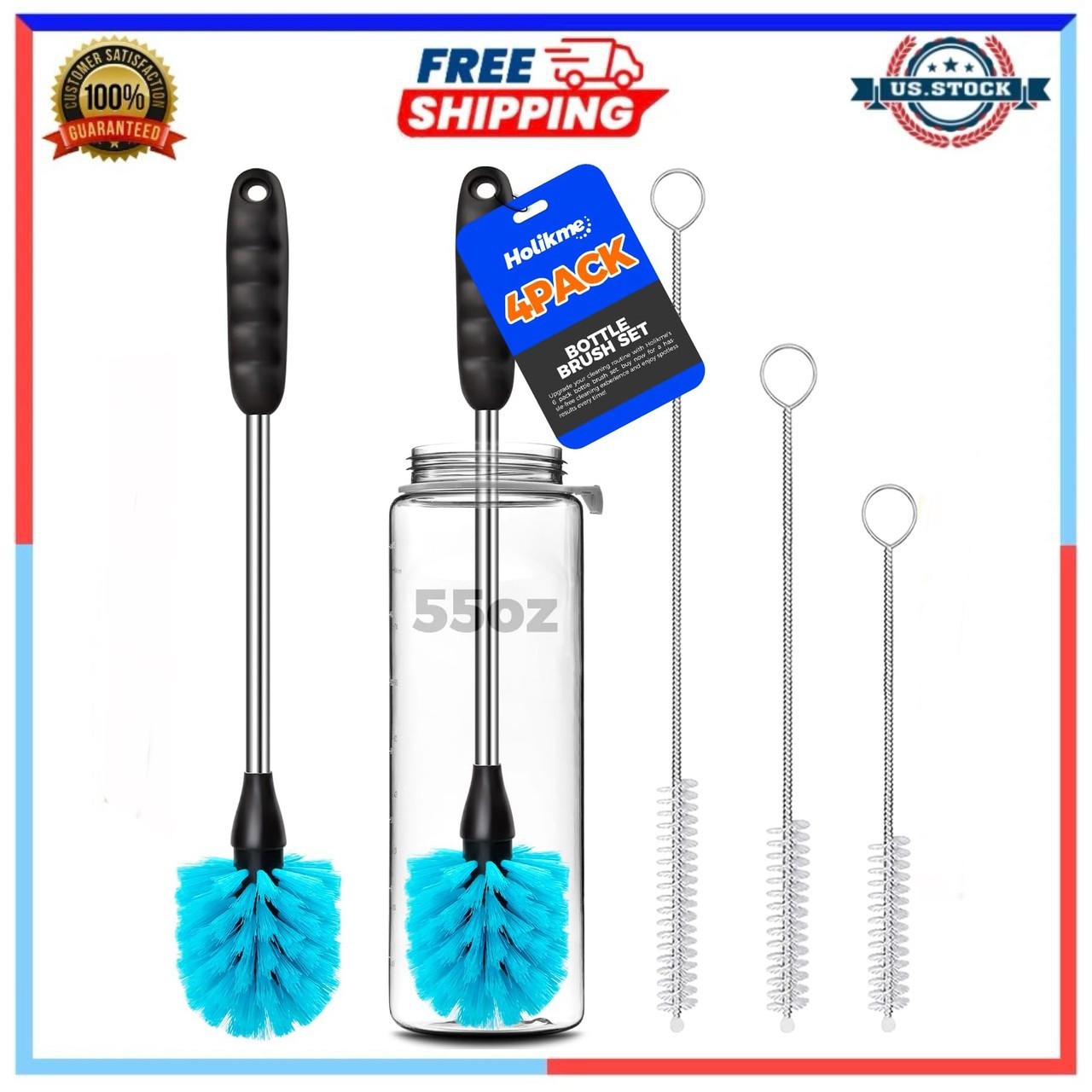14 Inch Stainless Steel Bottle Brush Set with 3 Straw Cleaners