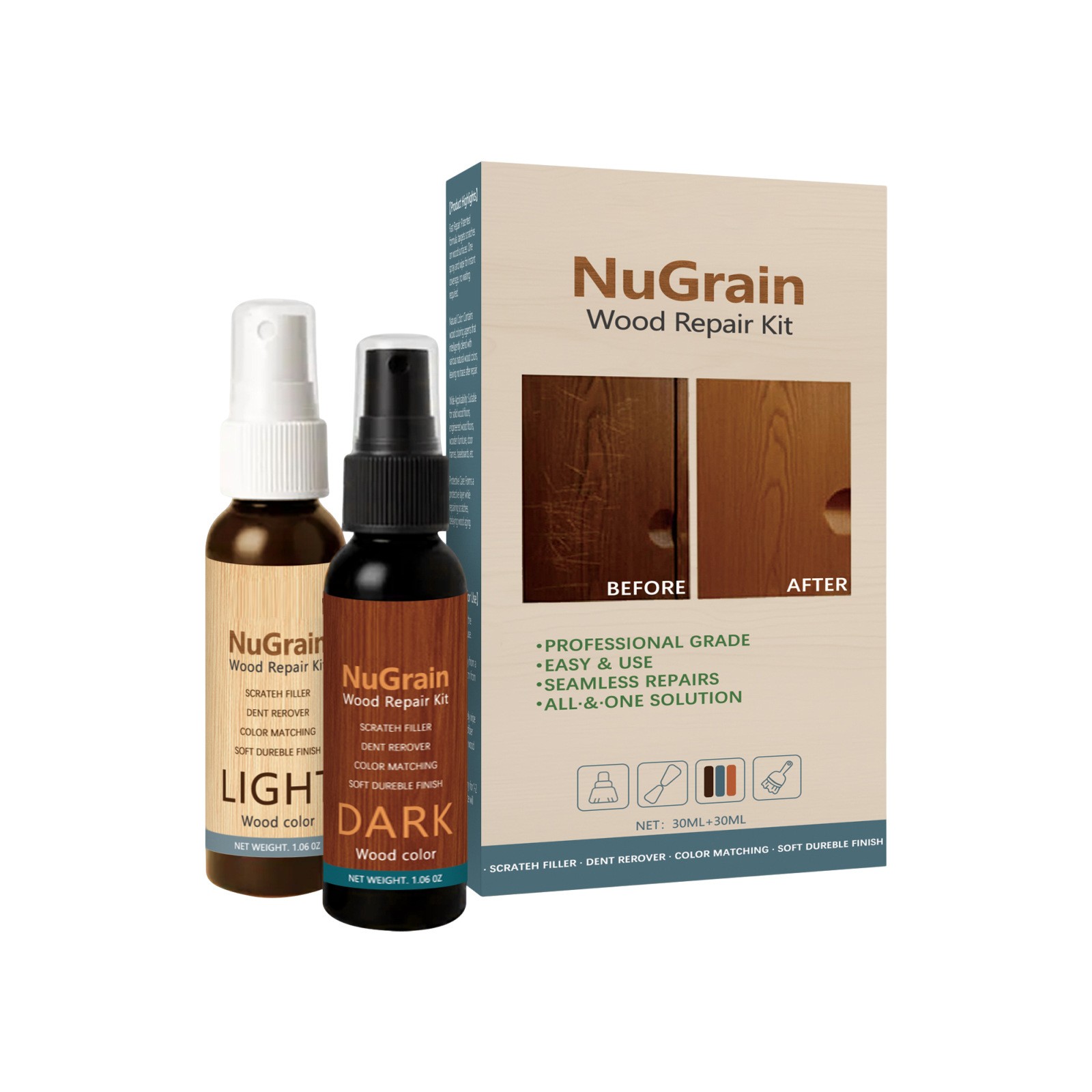 Wood Floor Scratch Repair Kit,Restore Finish For Wood Furniture Repair 30+30ml