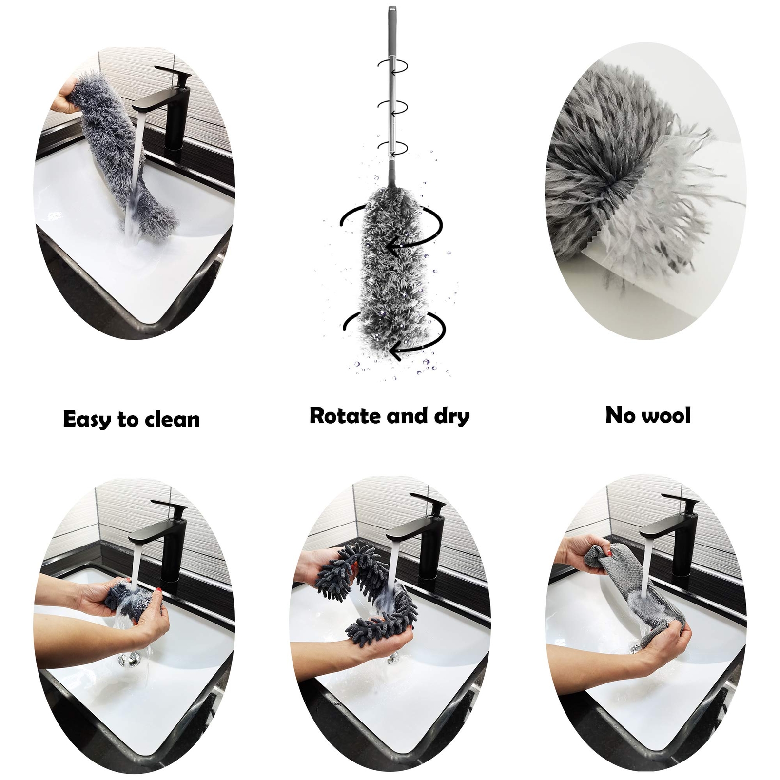 Microfiber Duster With Extension Pole 30100 Inches Set 3 Cleaning Head And 1 M