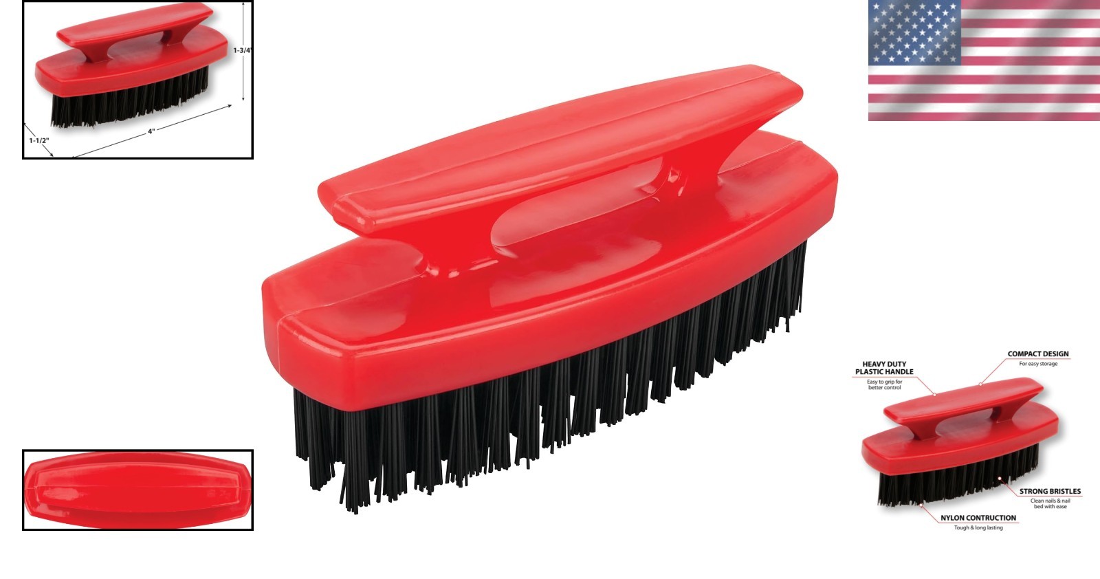 Durable Nylon Bristle Scrub Brush with Comfort Grip for Nail and Hand Cleaning