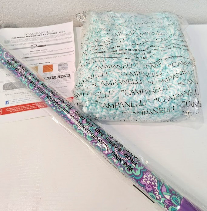 CAMPANELLI EasyGlide Microfiber Wet & Dry Mop Set – Purple Floral Paisley NEW