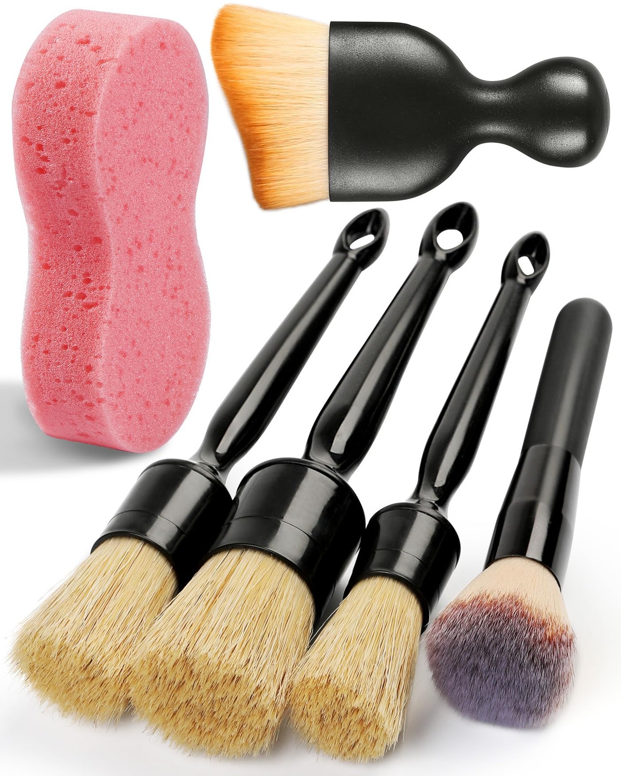 6PCS Car Detailing Brush Set – Soft Boar Hair Cleaning Tools for Vehicles