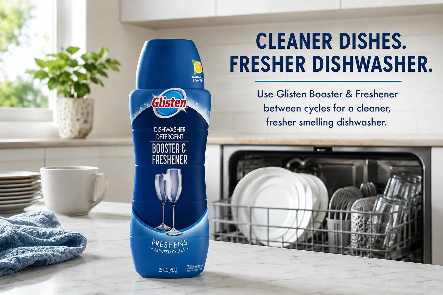 2x Glisten Dishwasher Detergent Booster & Freshener Natural Power Formula – 28oz