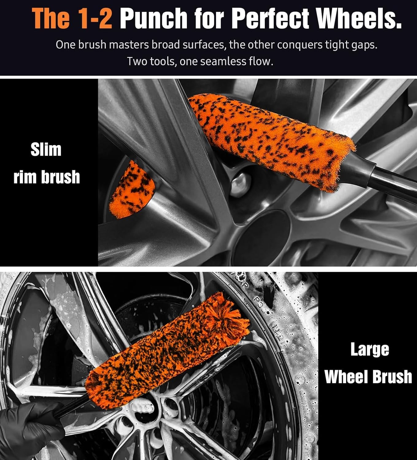 Car Wheel Brush Kit 3PCS Quick 360° Degree Rim Cleaner Brush Kit